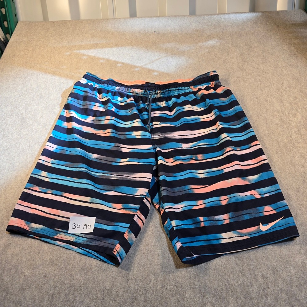 Nike Mens Swim Trunks XL Blue Pink Striped Board Shorts Mesh Lined Drawstring